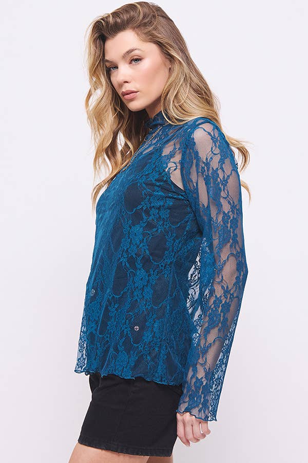 Floral print lace long sleeves top KRT1739 (Plus available)