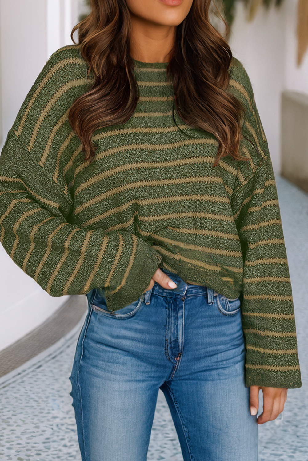 LDC Stripe Drop Shoulder Casual Sweater