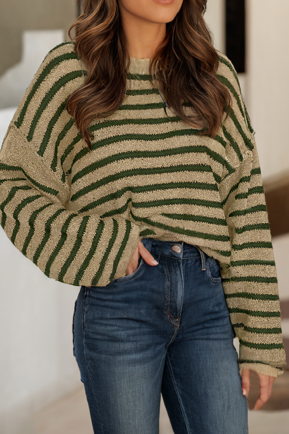 LDC Stripe Drop Shoulder Casual Sweater