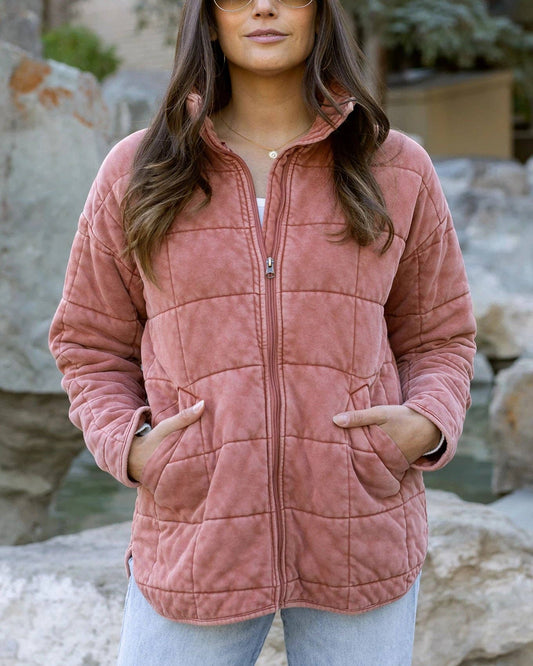 Mineral Washed Quilted Jacket in Terracotta