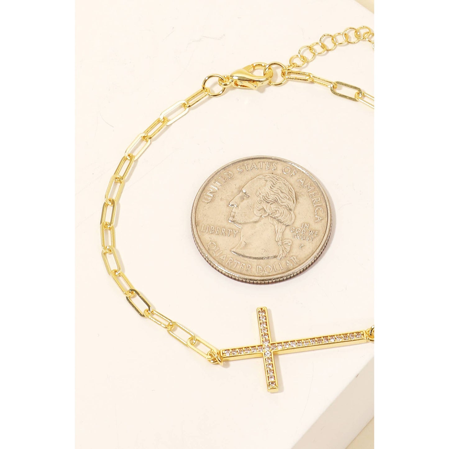 Gold Dipped Pave Cross Charm Chain Bracelet