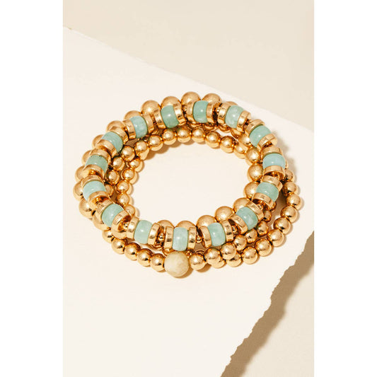 Stone And Metallic Beaded Bracelet Set