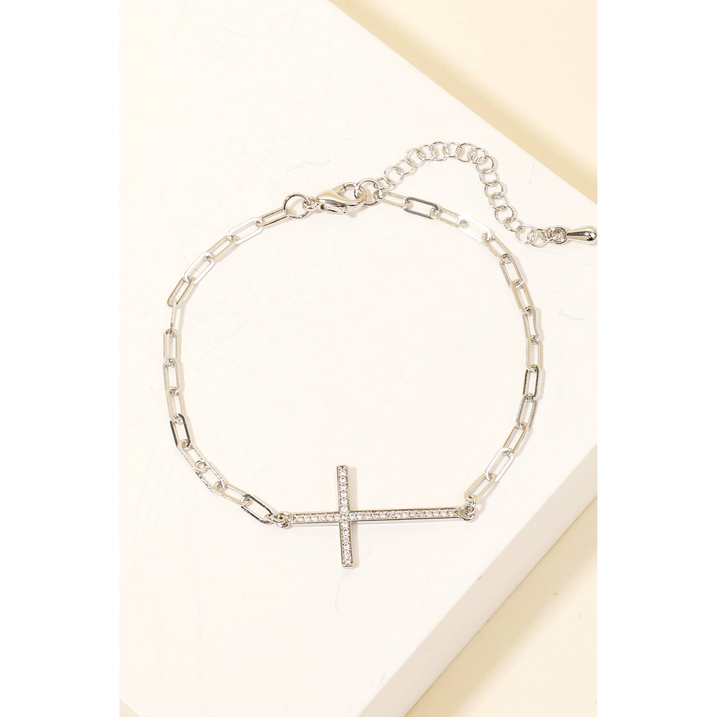 Gold Dipped Pave Cross Charm Chain Bracelet