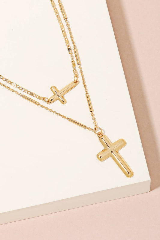 Double Cross Charm Layered Necklace