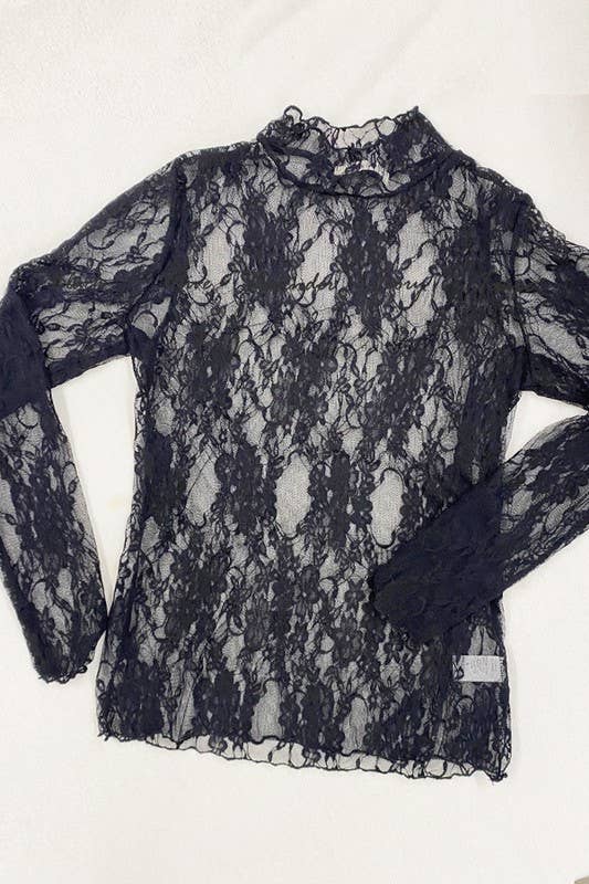 Floral print lace long sleeves top KRT1739 (Plus available)