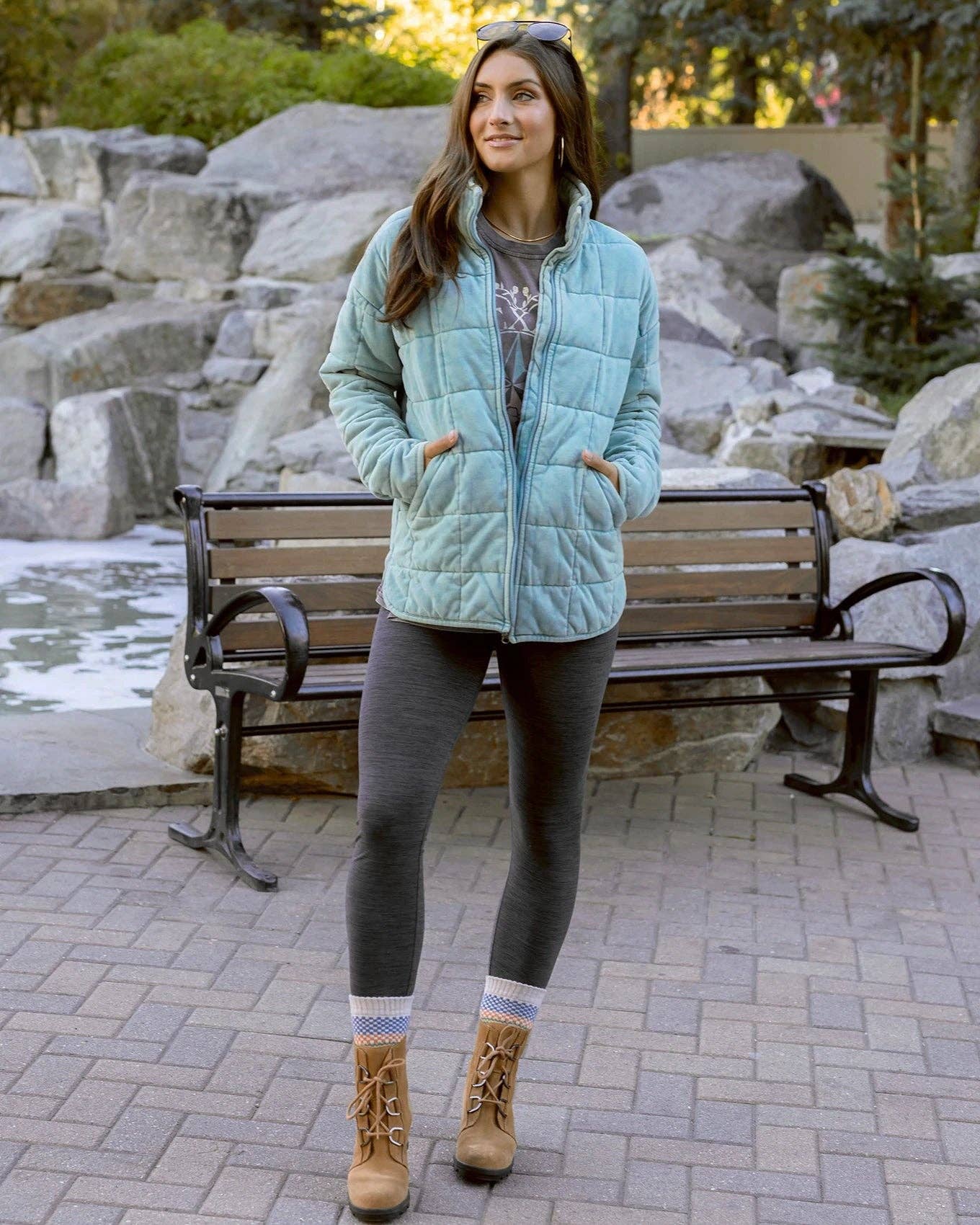 Mineral Washed Quilted Jacket in Icy Blue