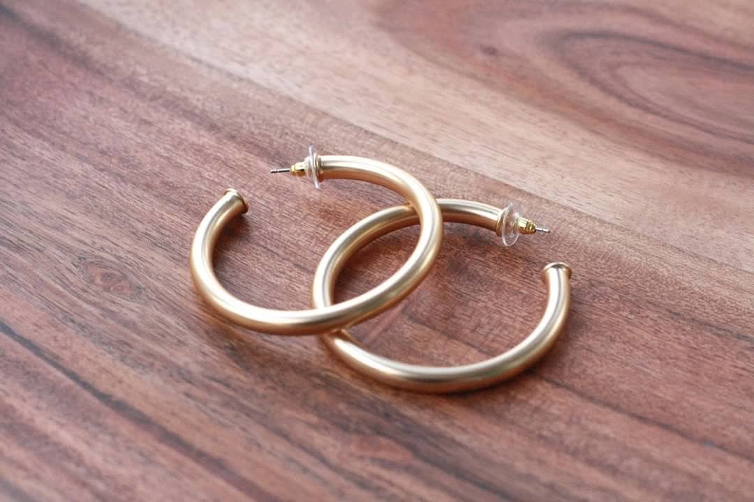 Large Brushed Gold Hoops | Everyday Hoops | Classic Hoops