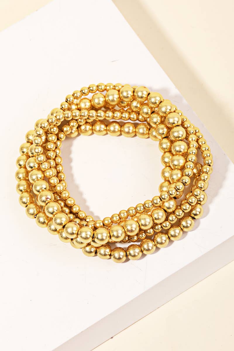 Vintage Gold Ball Beaded Stackable Bracelet Set