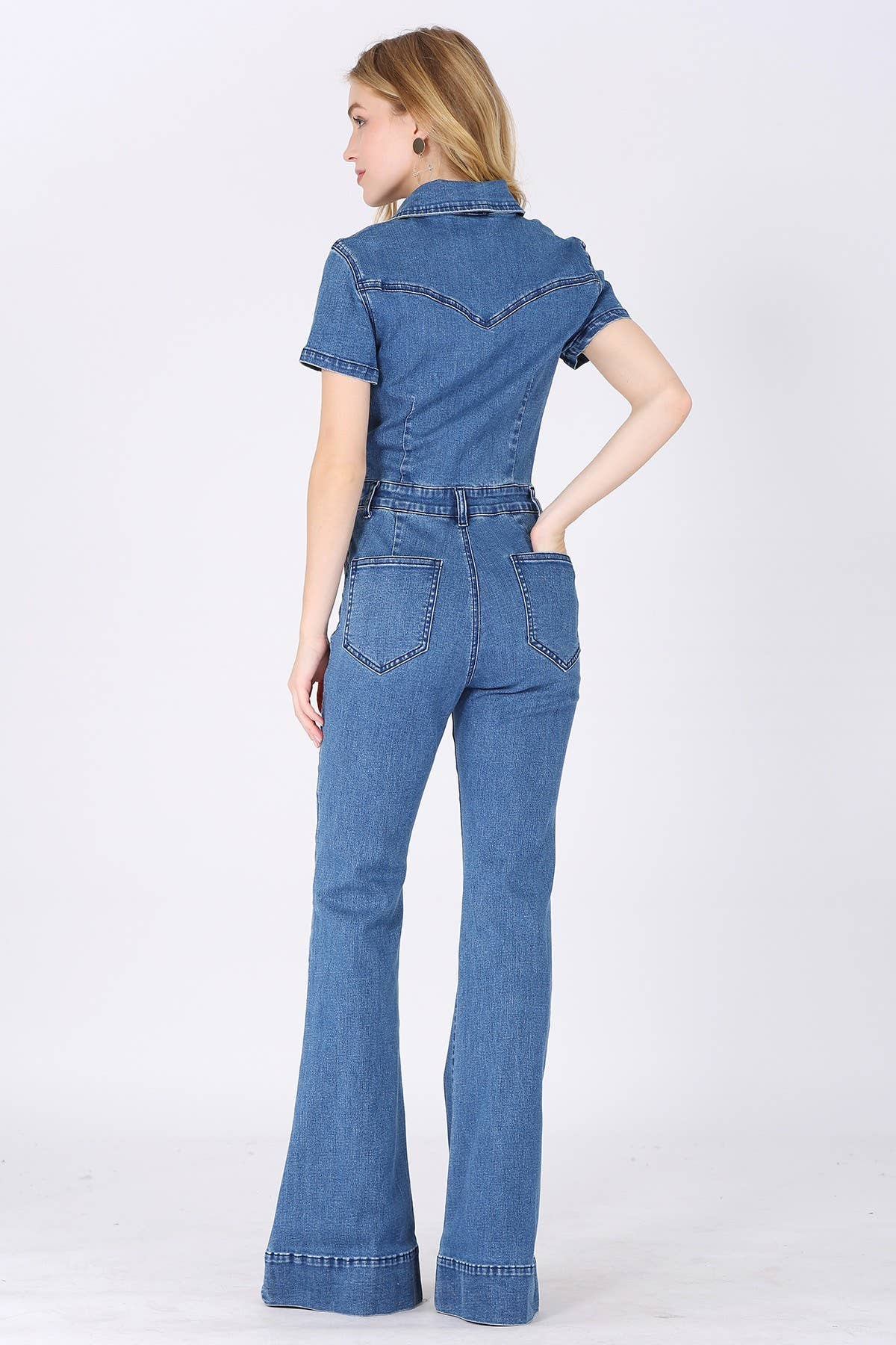 BELLBOTTOM DENIM JUMPSUIT - 4330 MID DENIM