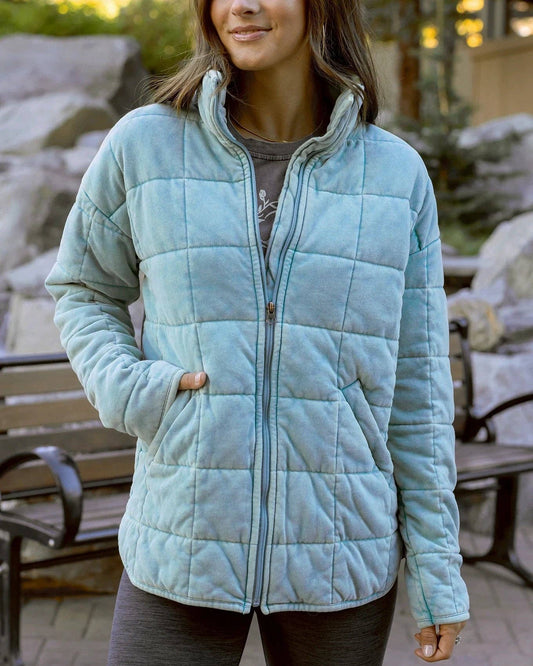 Mineral Washed Quilted Jacket in Icy Blue