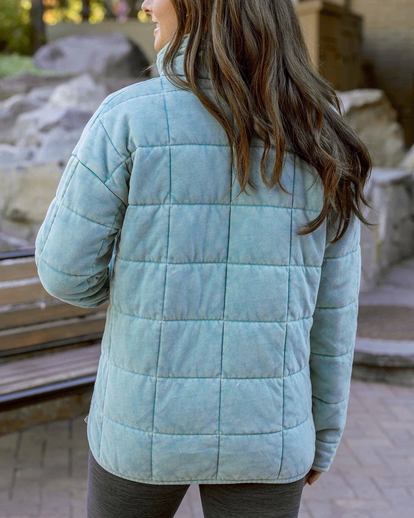 Mineral Washed Quilted Jacket in Icy Blue