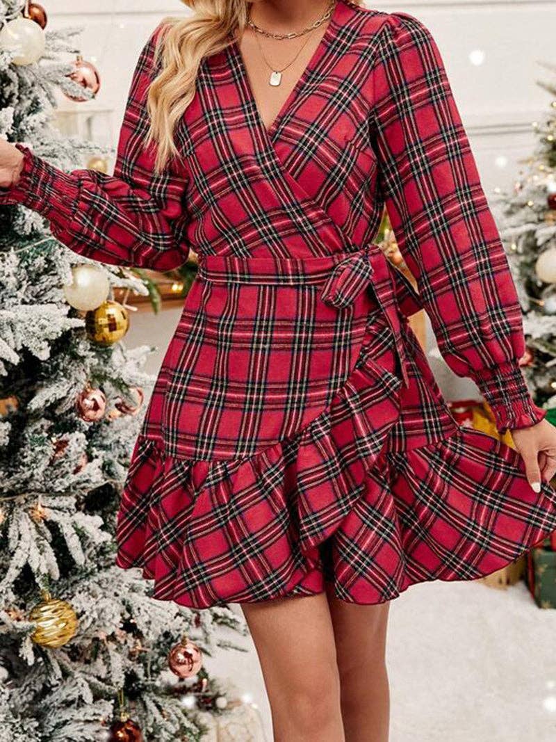 Plaid Belted Wrap Dress