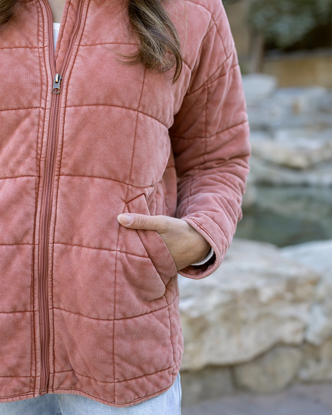 Mineral Washed Quilted Jacket in Terracotta