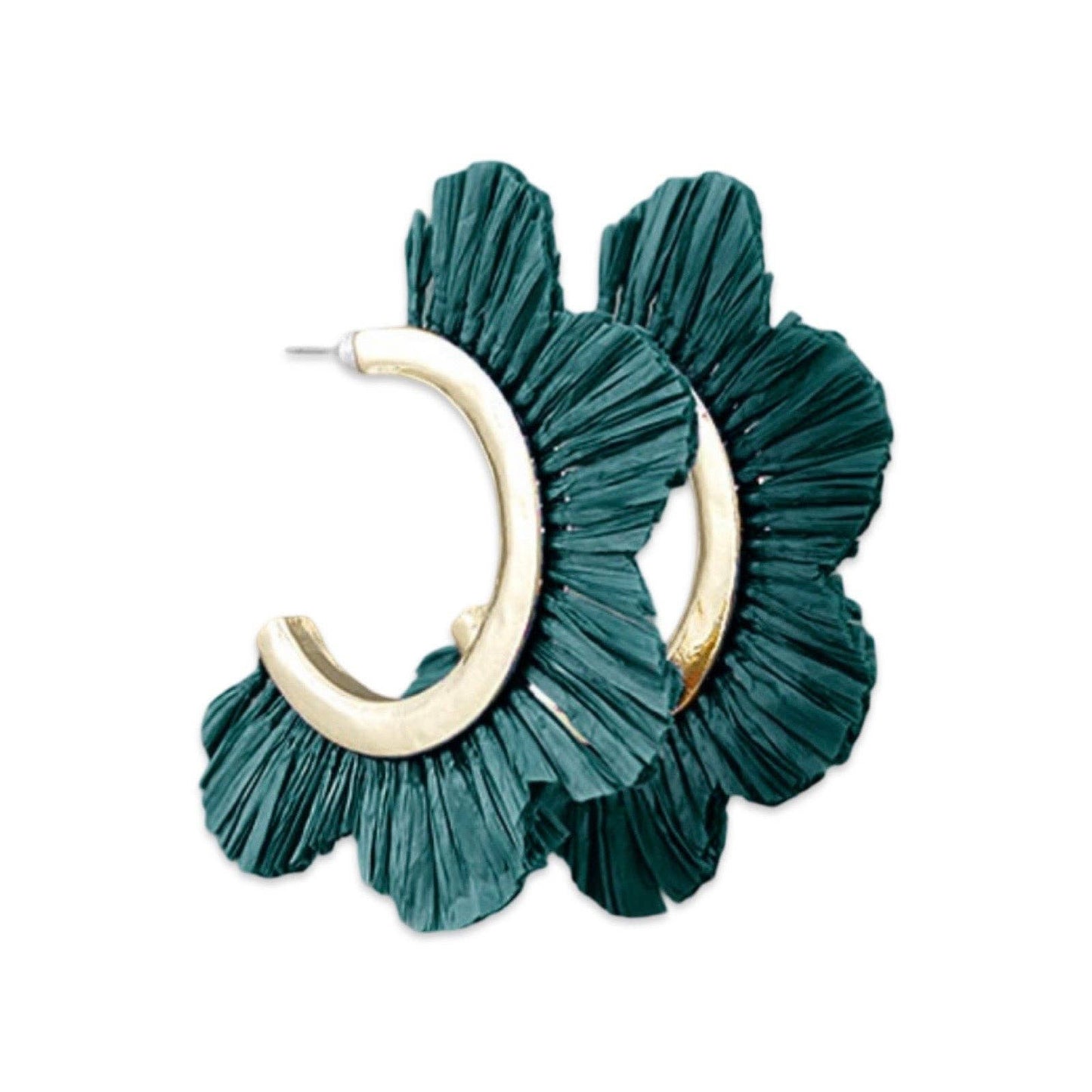 Teal Raffia Petal Hoop Earring | Scalloped Hoops