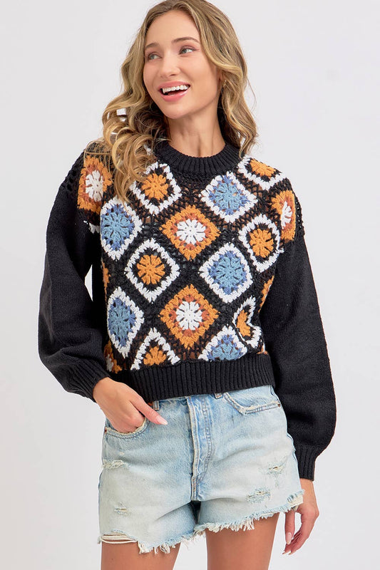 CROCHET PATCHWORK KNIT SWEATER