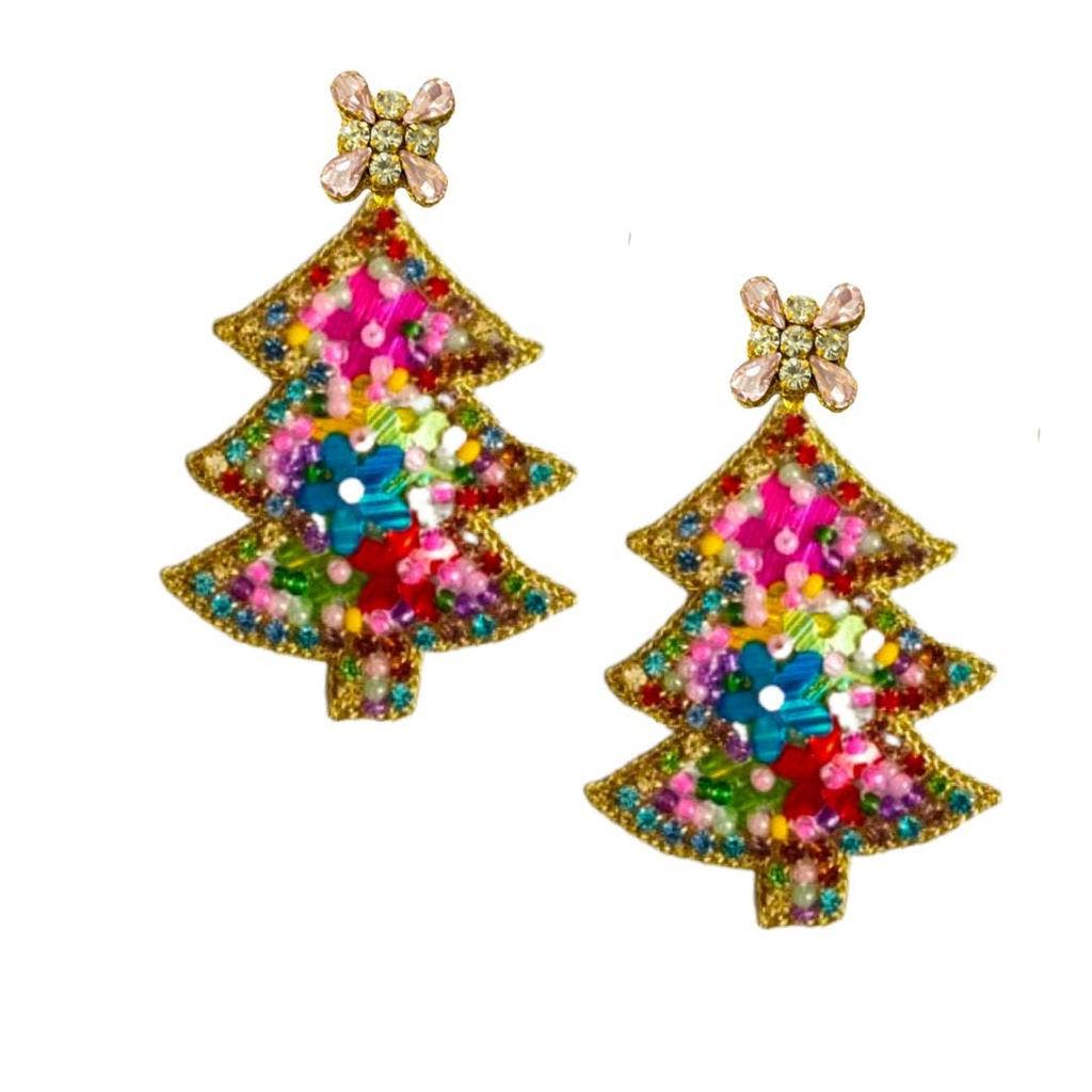 Christmas Holiday - Sparkle Christmas Tree Earrings  - Multi