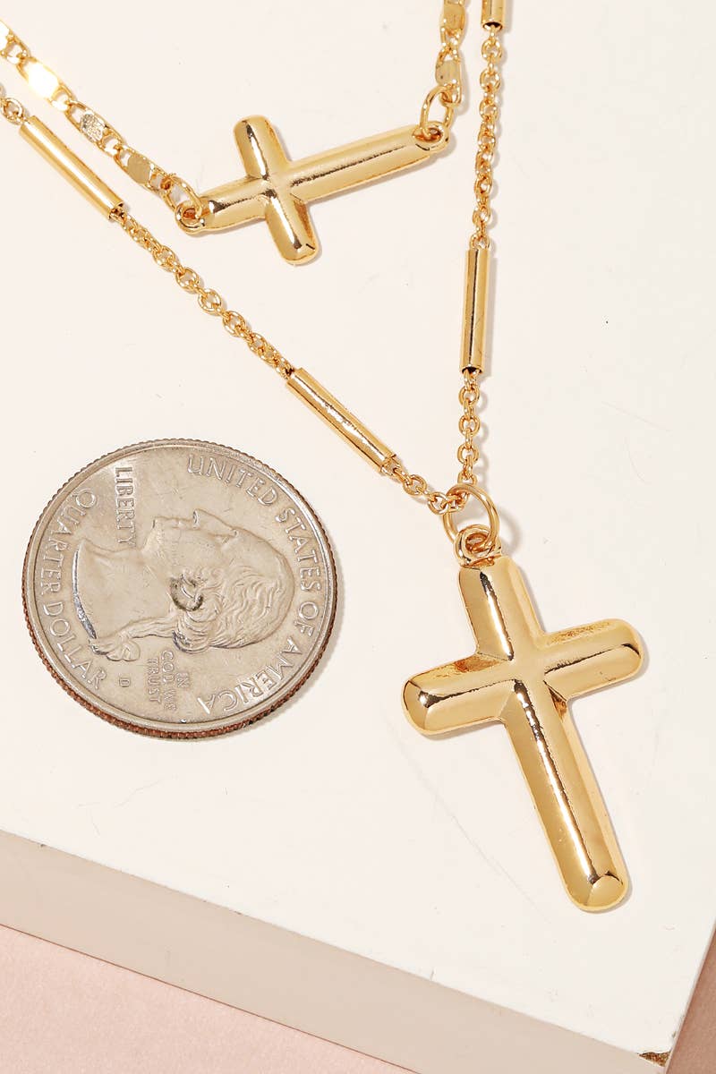 Double Cross Charm Layered Necklace