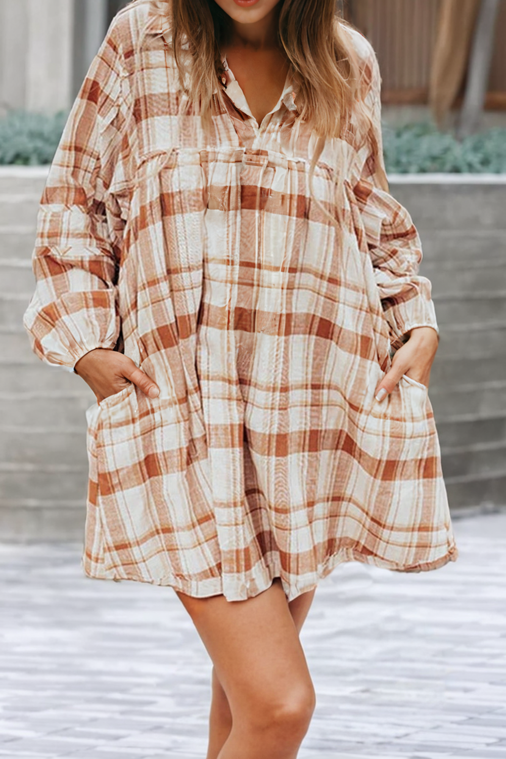 LDC Plaid Print Babydoll Mini Dress