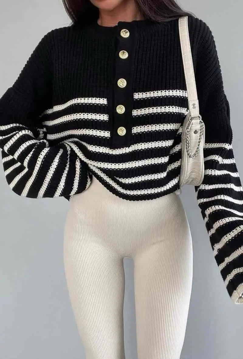 Striped sweater with buttons - 86186