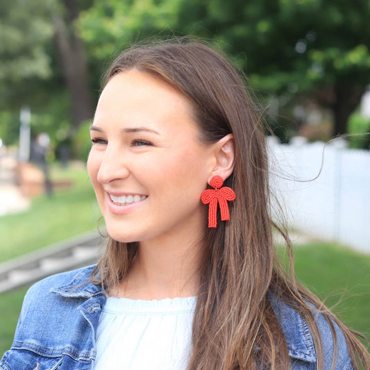 Custom Red Beaded Bow Earrings