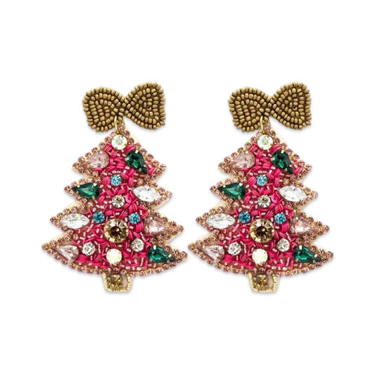 Pink Crystal Christmas Tree Earring