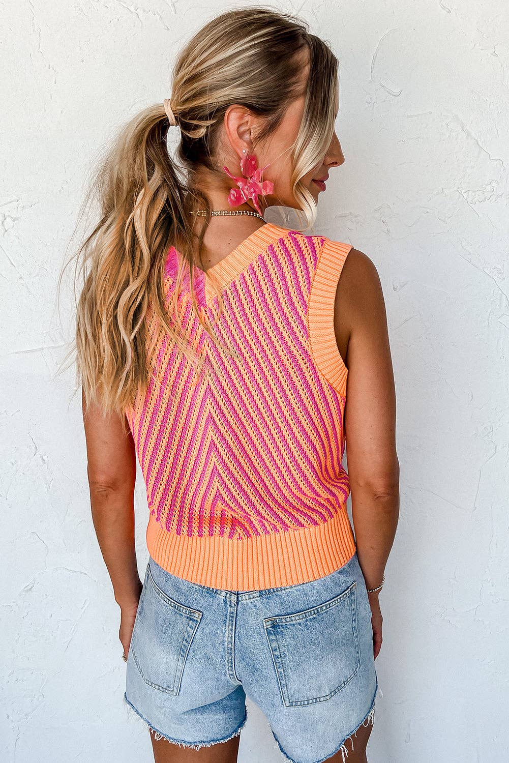 Contrast Chevron Knit V Neck Sweater Vest