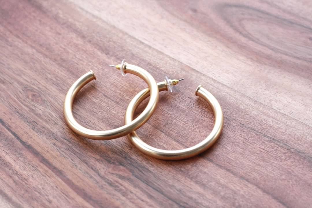 Large Brushed Gold Hoops | Everyday Hoops | Classic Hoops