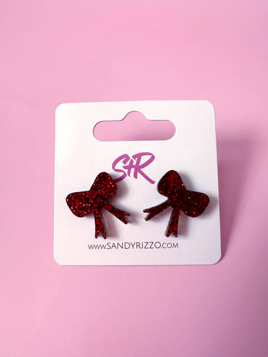 Maroon Glitter Acrylic Bow Stud