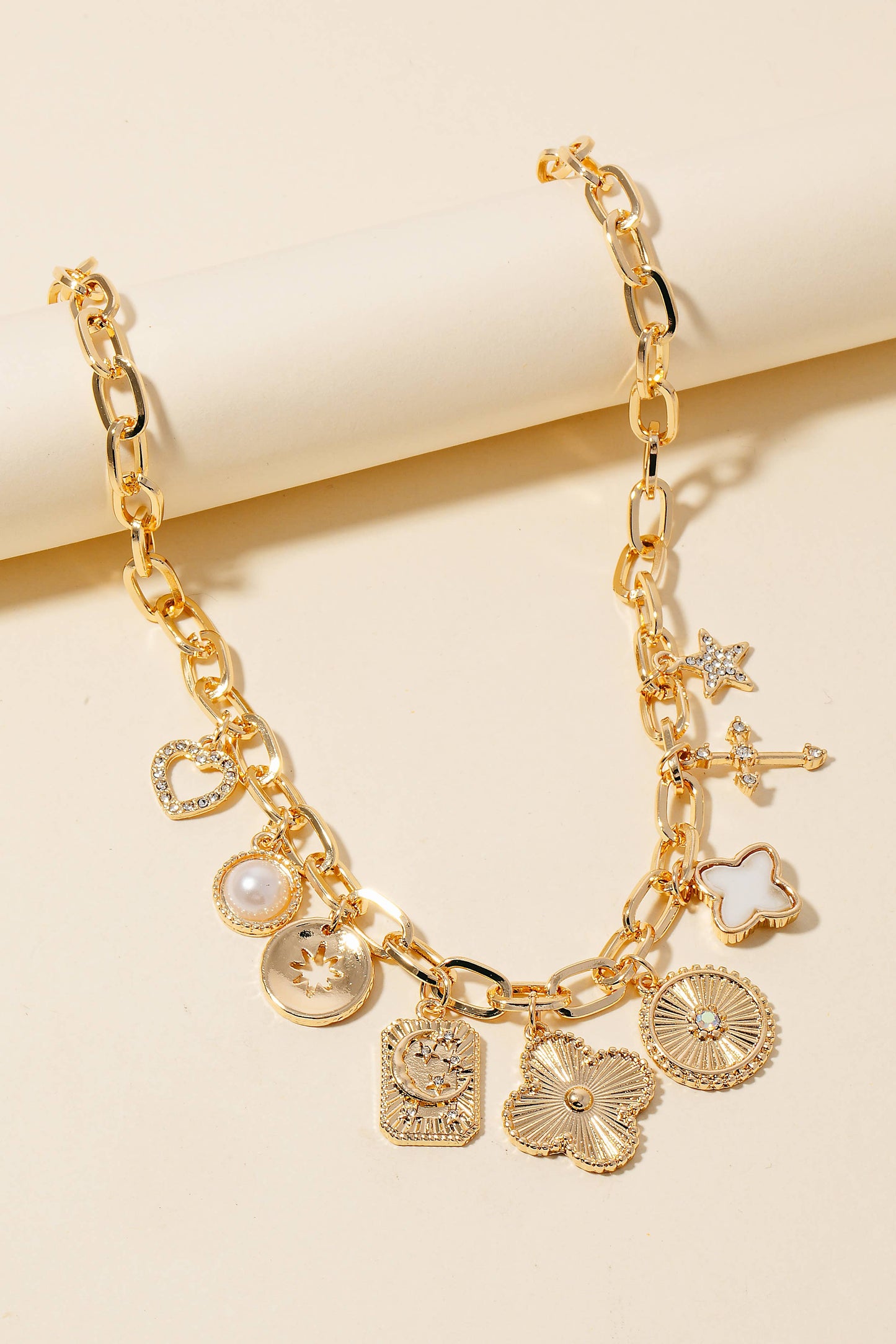 Multi Charms Chain Link Necklace