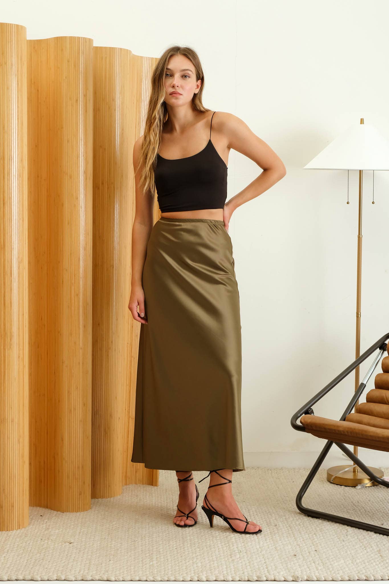 SATIN SLIP MIDI SKIRT