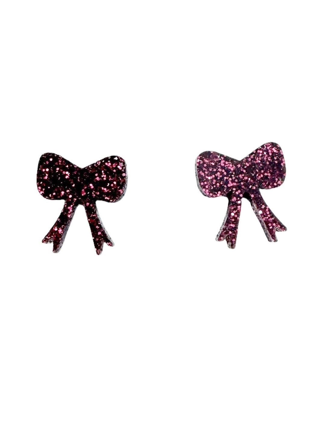 Maroon Glitter Acrylic Bow Stud