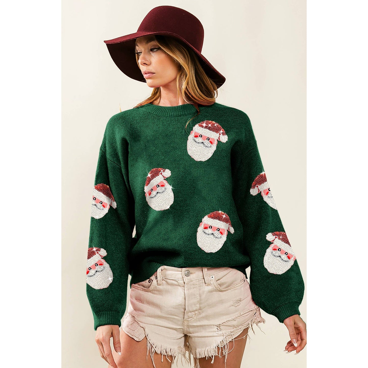 SEQUIN SANTA PATCHES SWEATER CHRISTMAS PULLOVER