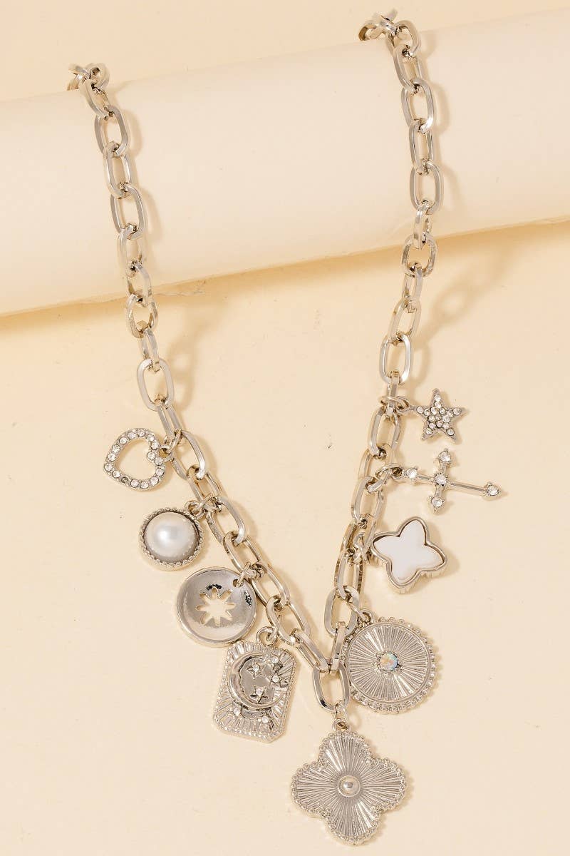 Multi Charms Chain Link Necklace