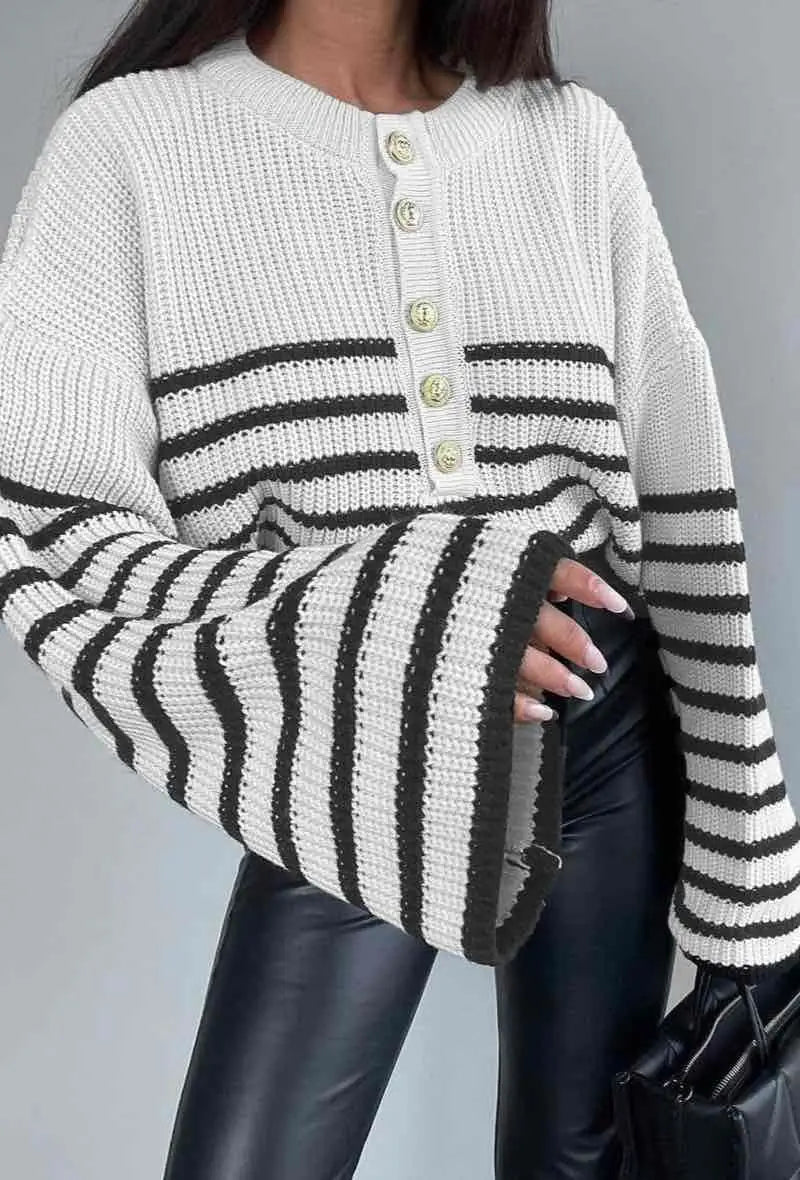 Striped sweater with buttons - 86186