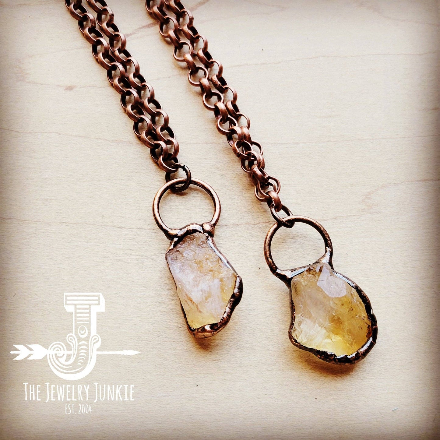 Long Copper Necklace w/ Genuine Citrine and Copper Pendant 2