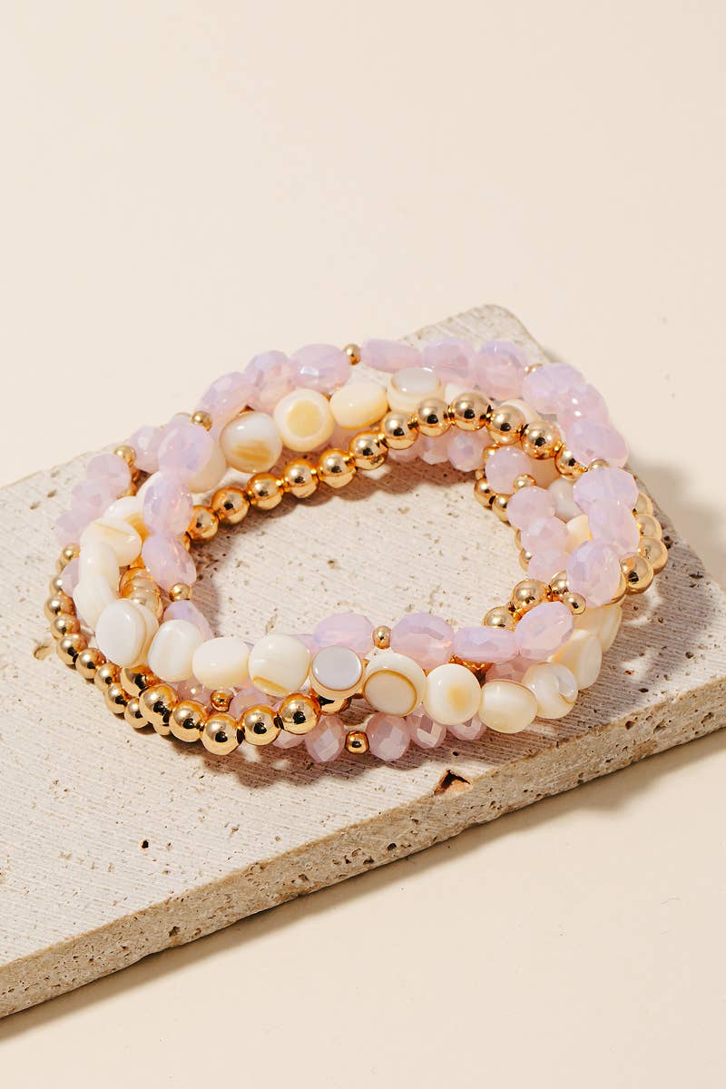 Glass And Shell Beaded Mixed Bracelet Set