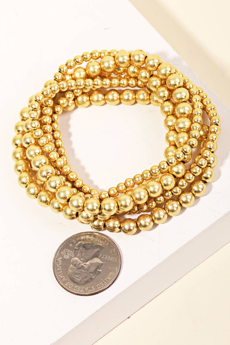 Vintage Gold Ball Beaded Stackable Bracelet Set