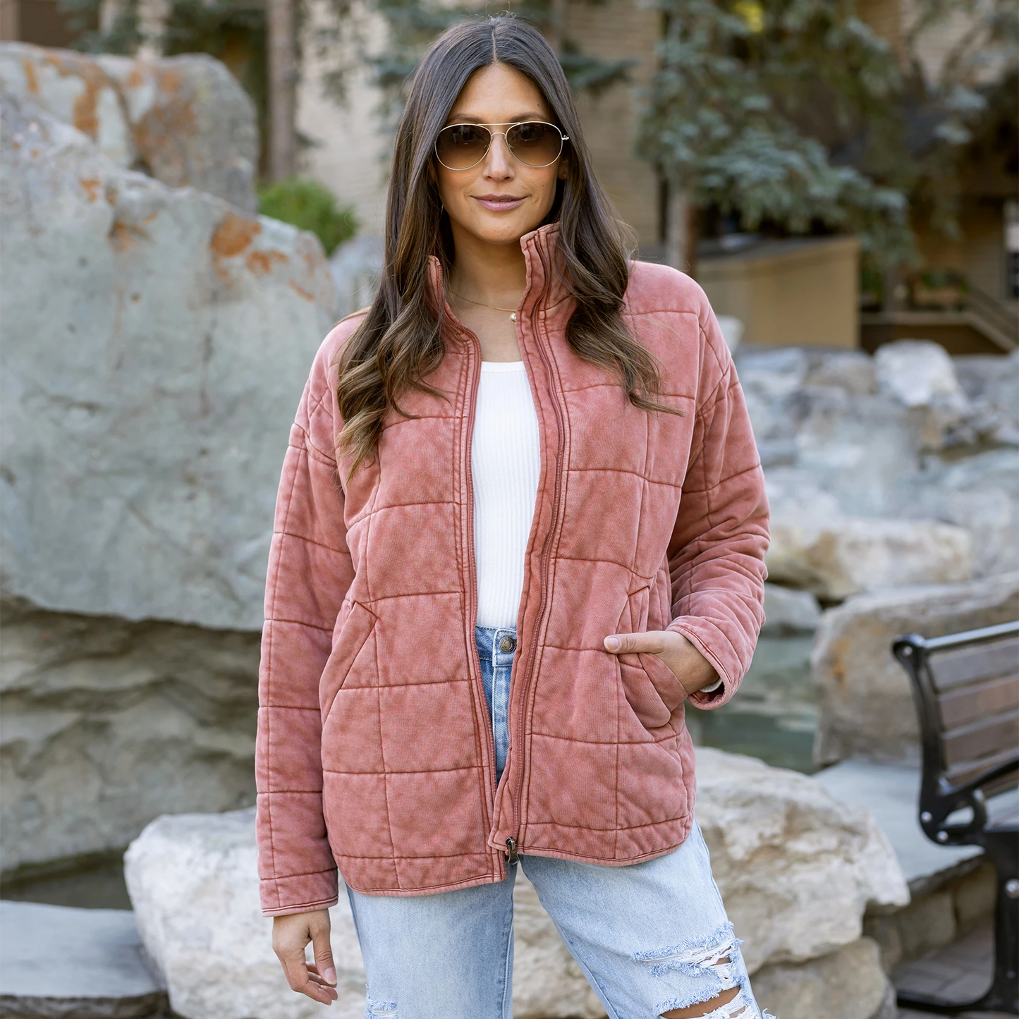 Mineral Washed Quilted Jacket in Terracotta