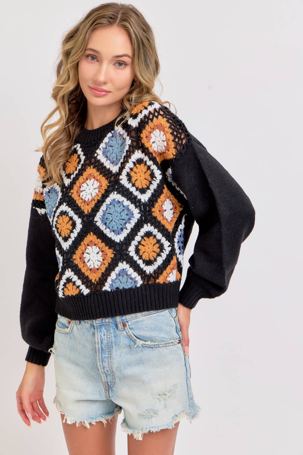 CROCHET PATCHWORK KNIT SWEATER