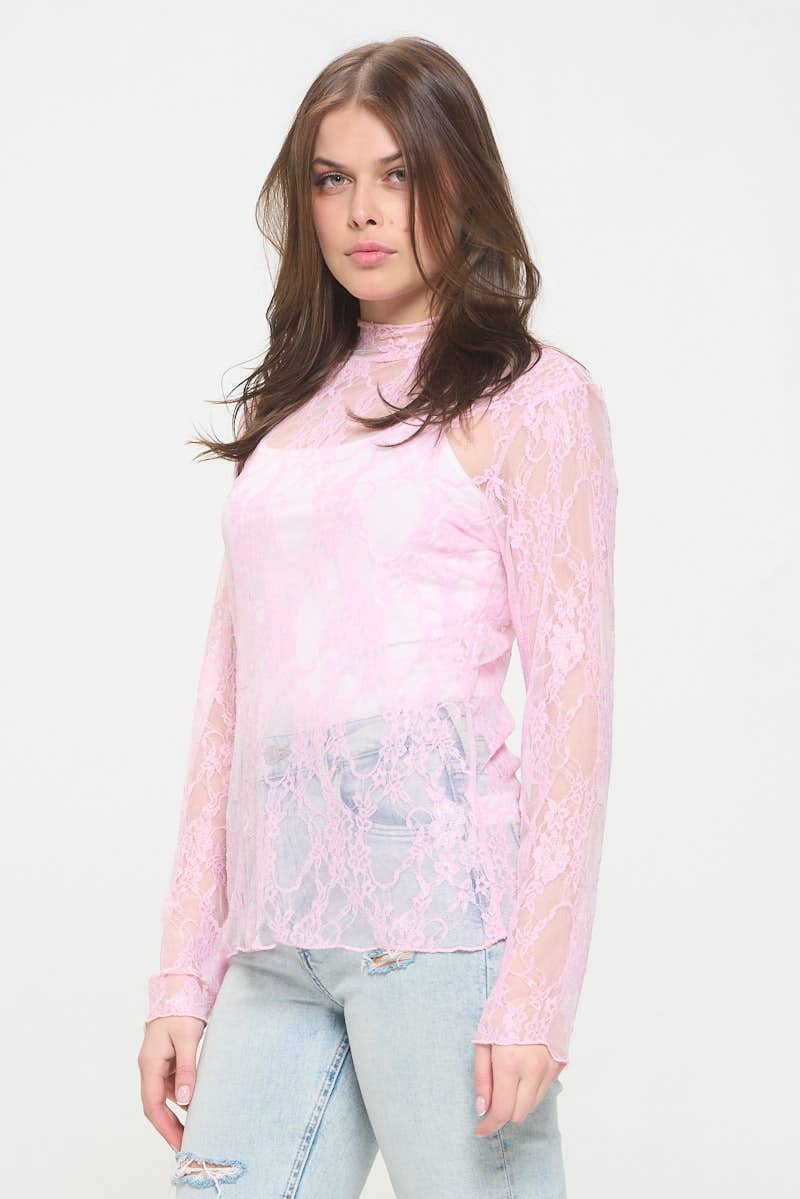 Floral print lace long sleeves top KRT1739 (Plus available)