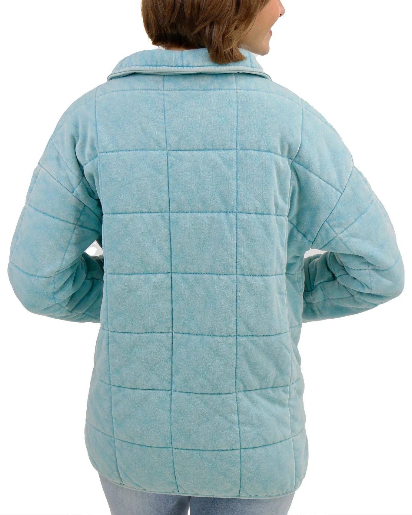 Mineral Washed Quilted Jacket in Icy Blue