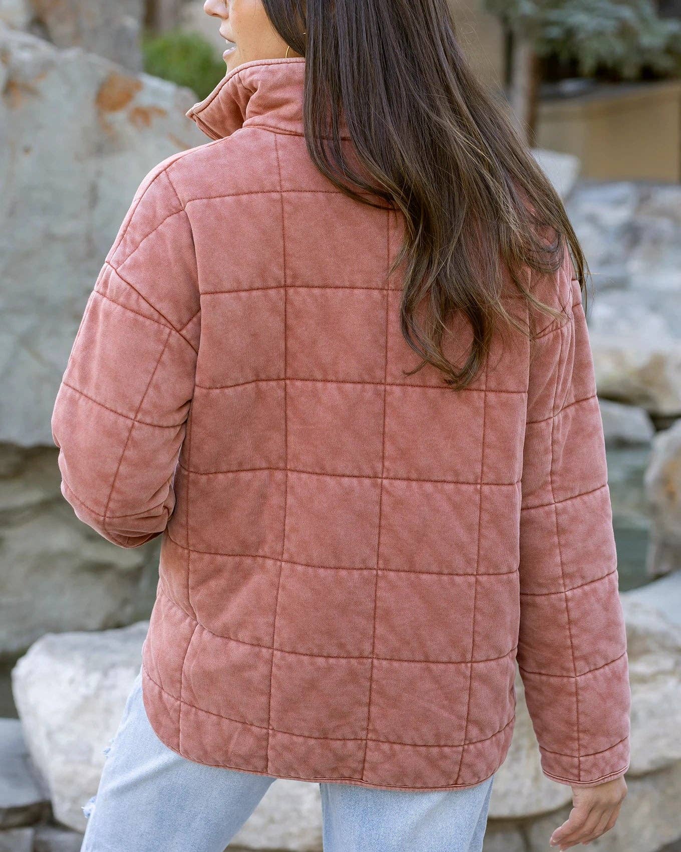 Mineral Washed Quilted Jacket in Terracotta