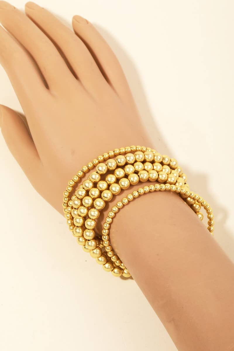 Vintage Gold Ball Beaded Stackable Bracelet Set