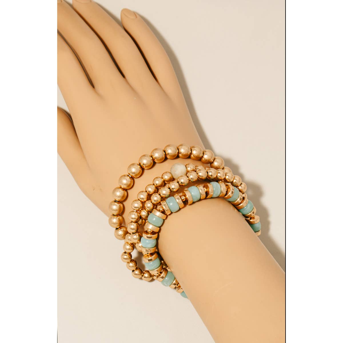 Stone And Metallic Beaded Bracelet Set