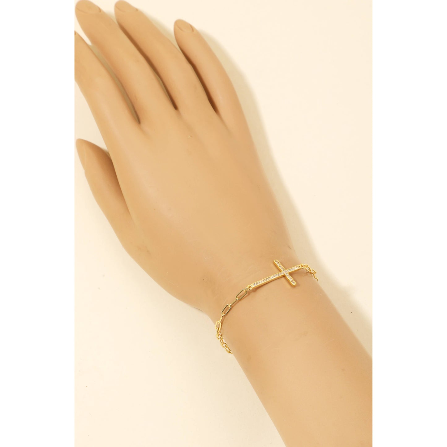 Gold Dipped Pave Cross Charm Chain Bracelet