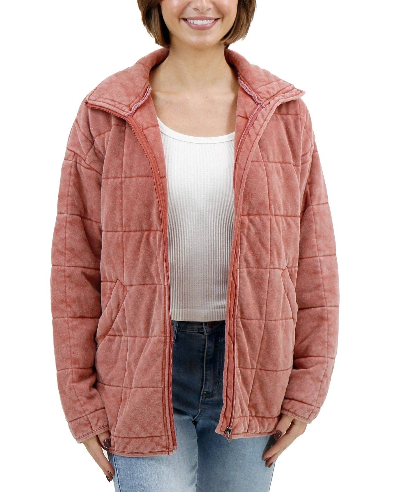 Mineral Washed Quilted Jacket in Terracotta