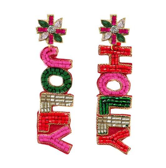 Custom Beaded Holly Jolly Earrings| HOLIDAY EARRINGS| CHRISTMAS EARRINGS