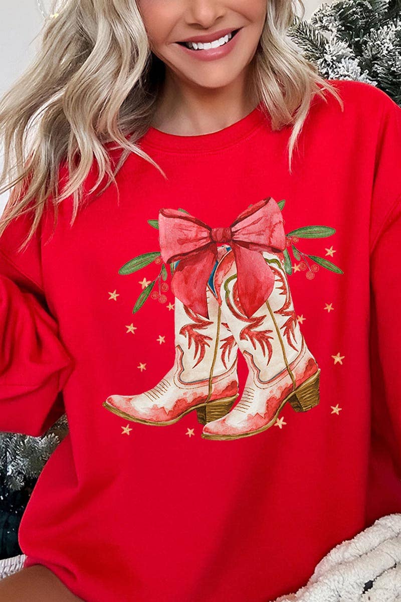 Christmas Cowgirl Boots Graphic Fleece Sweatshirts